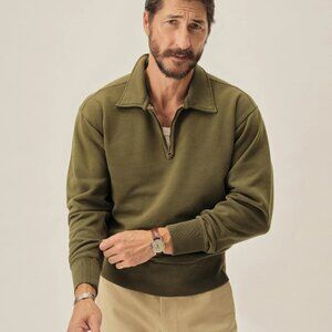 Buck Mason Venice Wash Welterweight Quarter-Zip – Jungle Green – XL
